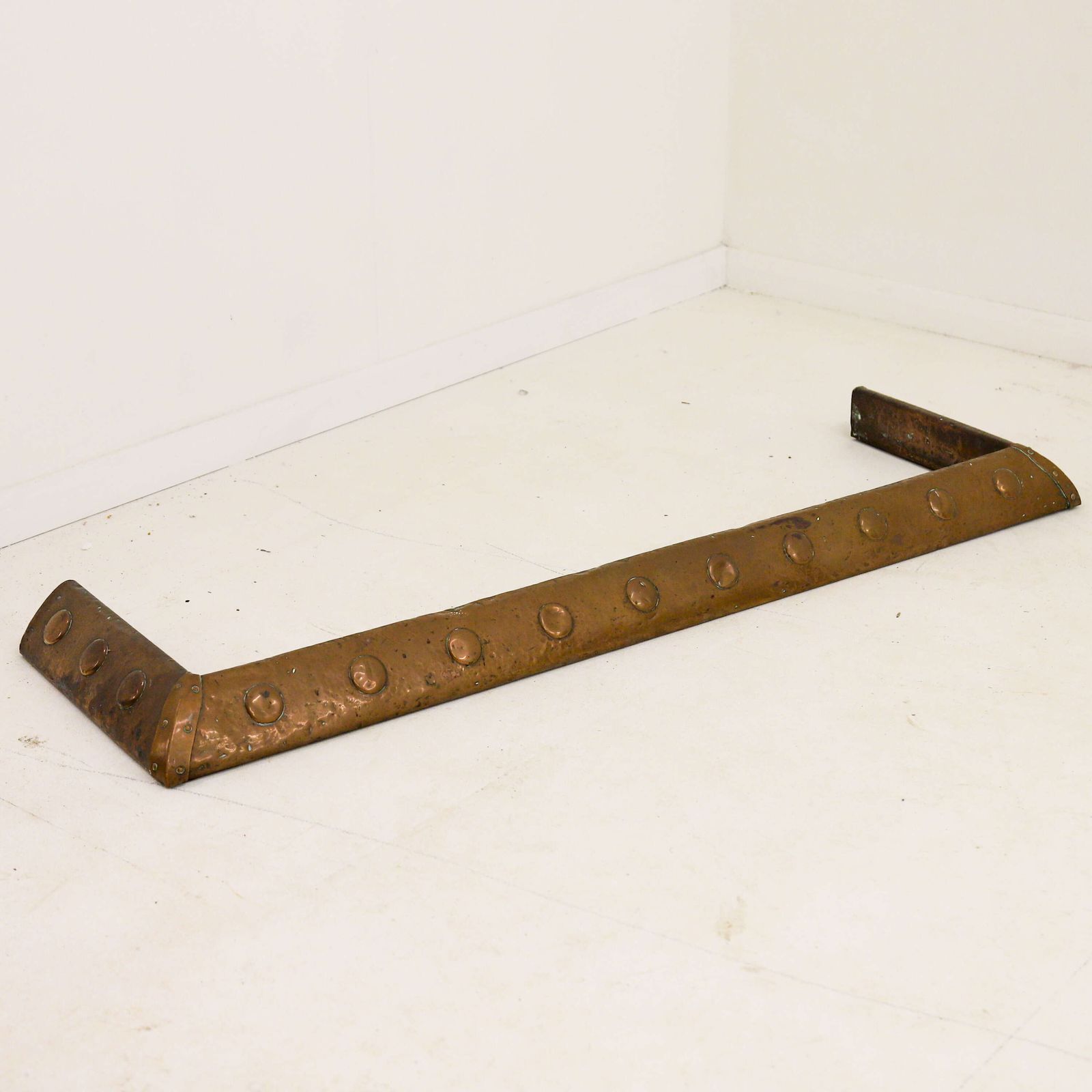 Antique Arts And Crafts Beaten Copper Fireplace Fender photo for sale