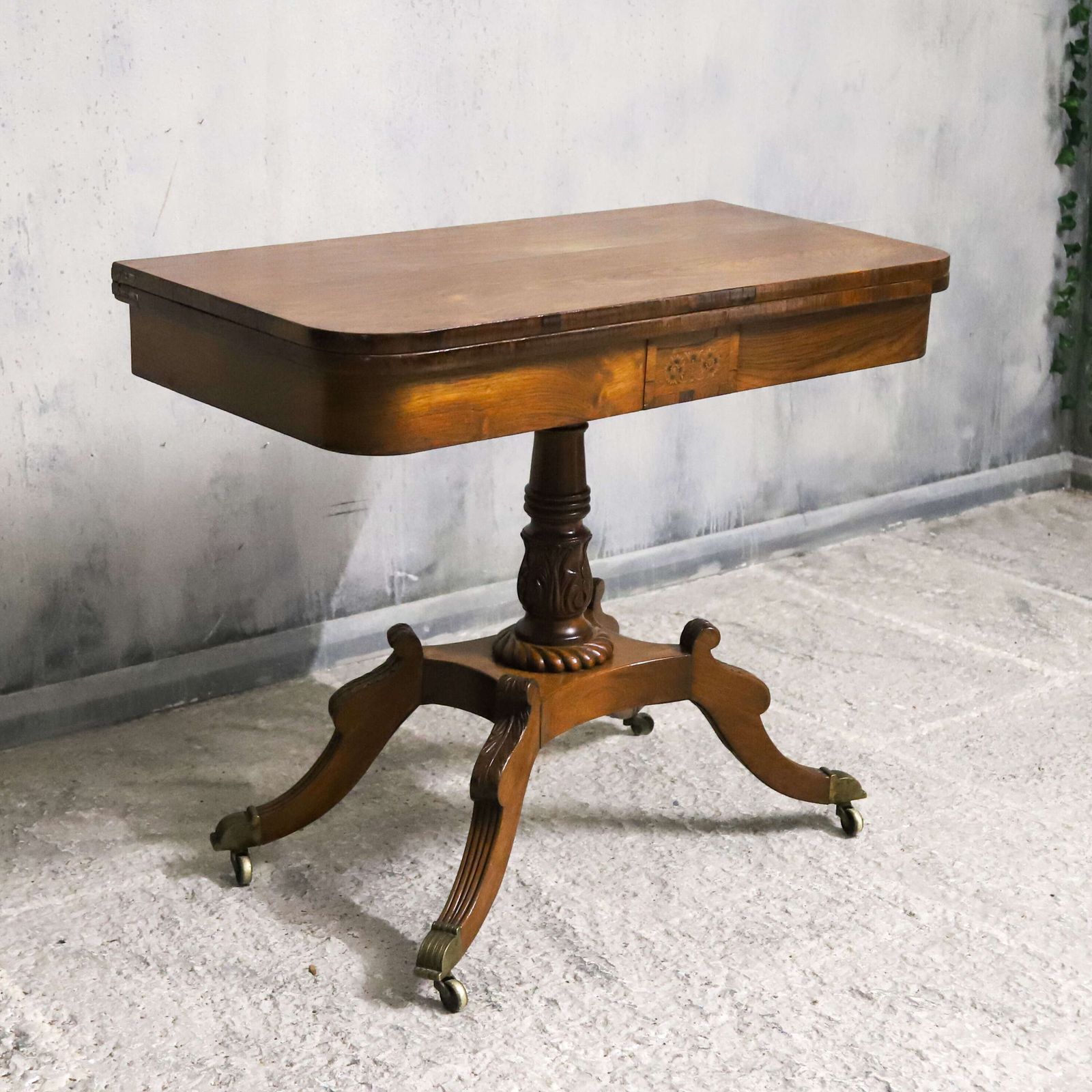 Regency Rosewood Tea Table With Fold Over Top And Original Brass Castors photo 1025.0