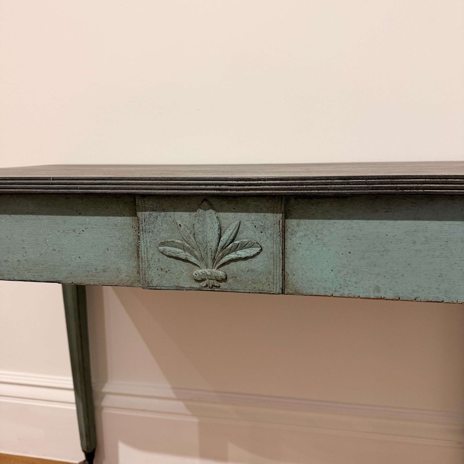Later Painted Neoclassical Console Table With Carved Crest And Tapered Legs photo 925.0
