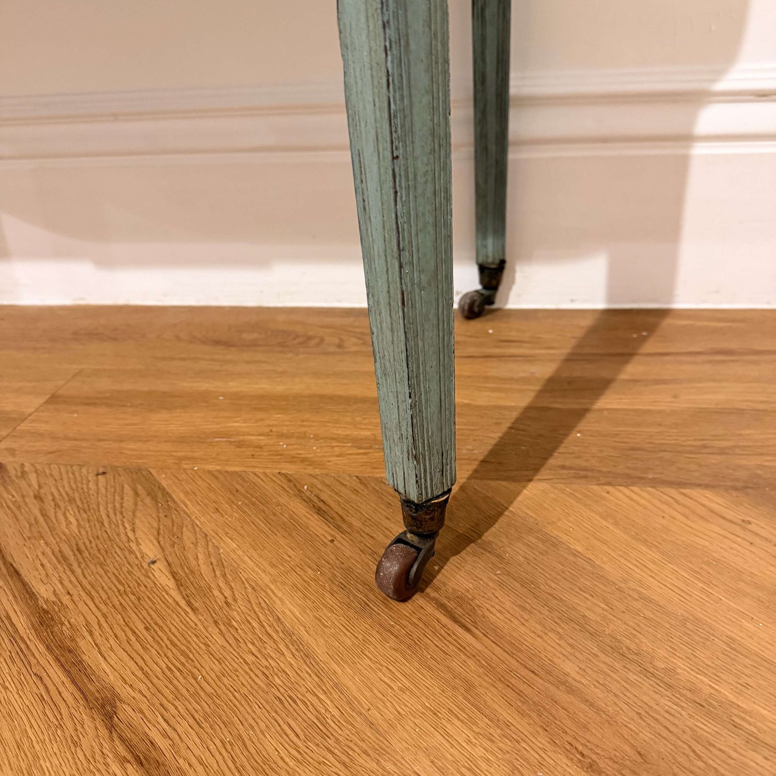 Later Painted Neoclassical Console Table With Carved Crest And Tapered Legs photo vintage