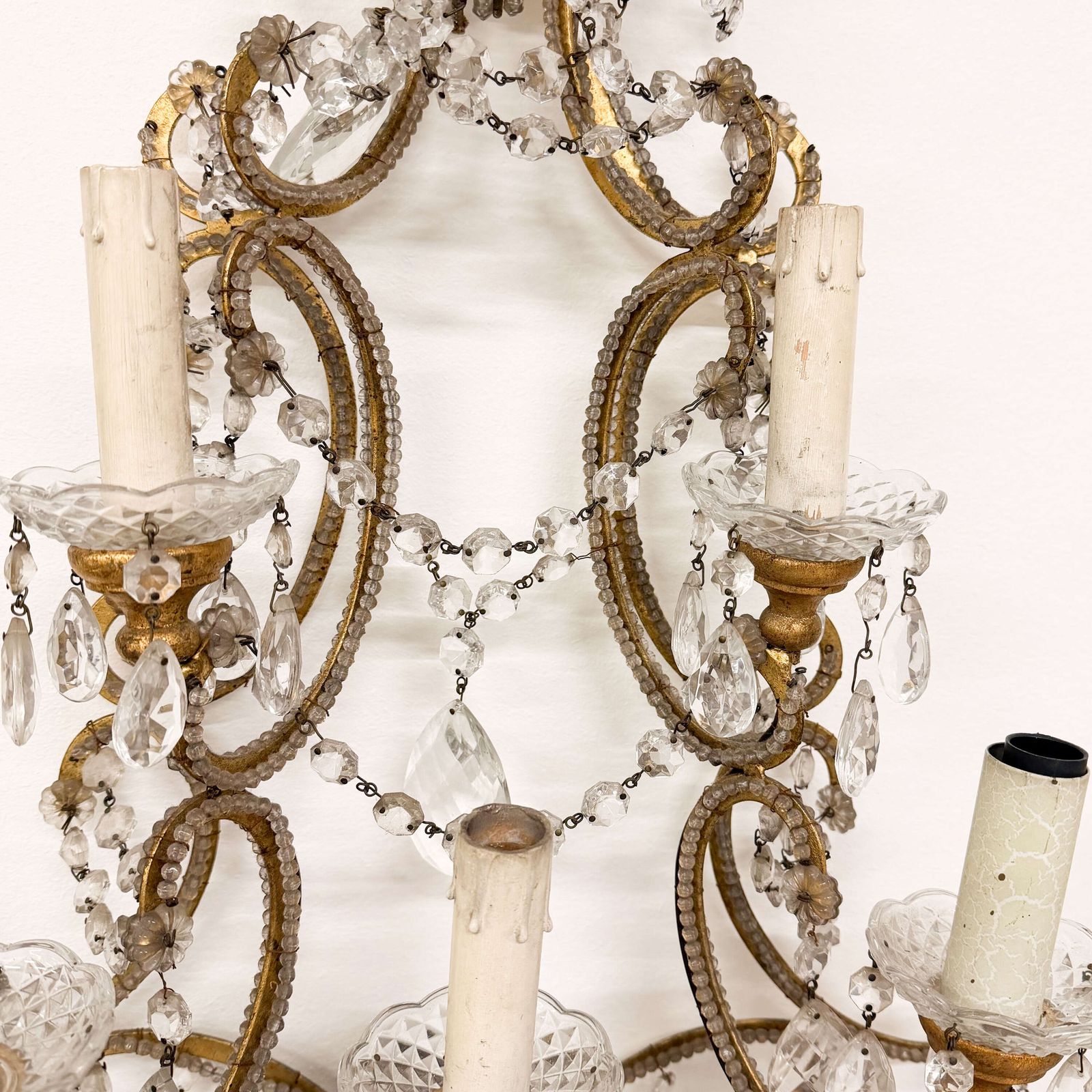 Pair Of English Crystal And Gilt Metal Wall Sconces — 20th Century photo vinterior