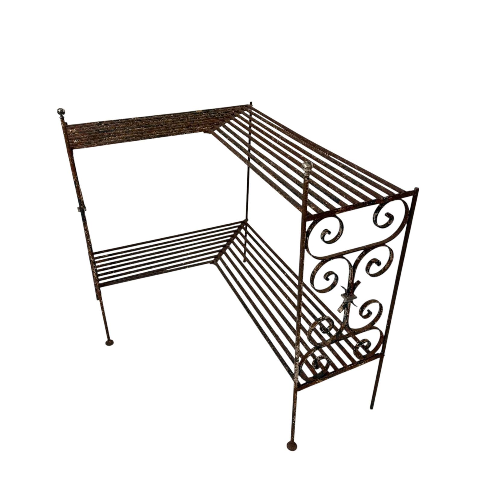 Antique Wrought Iron L Shaped Garden Shelving Unit photo vintage