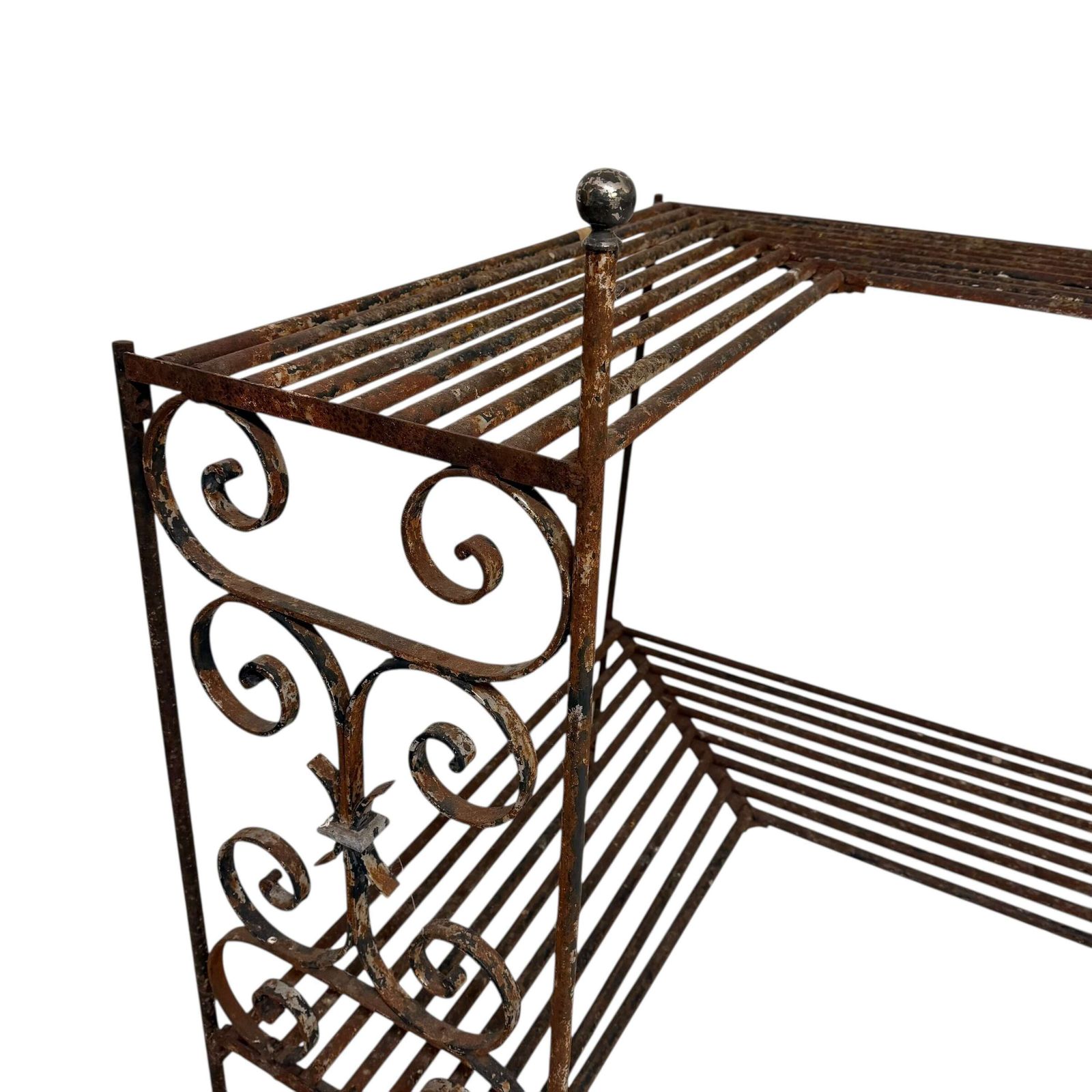 photo for sale Antique Wrought Iron L Shaped Garden Shelving Unit