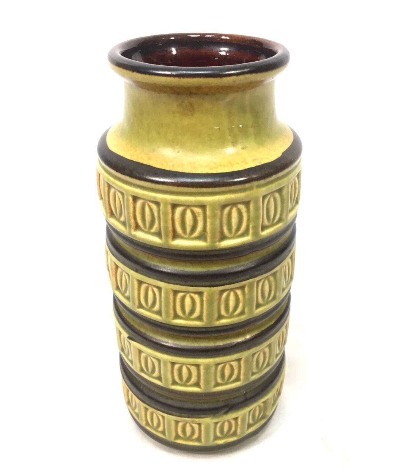 Vintage 1970s West German Pottery Vase / Green & Brown / Retro photo furniture