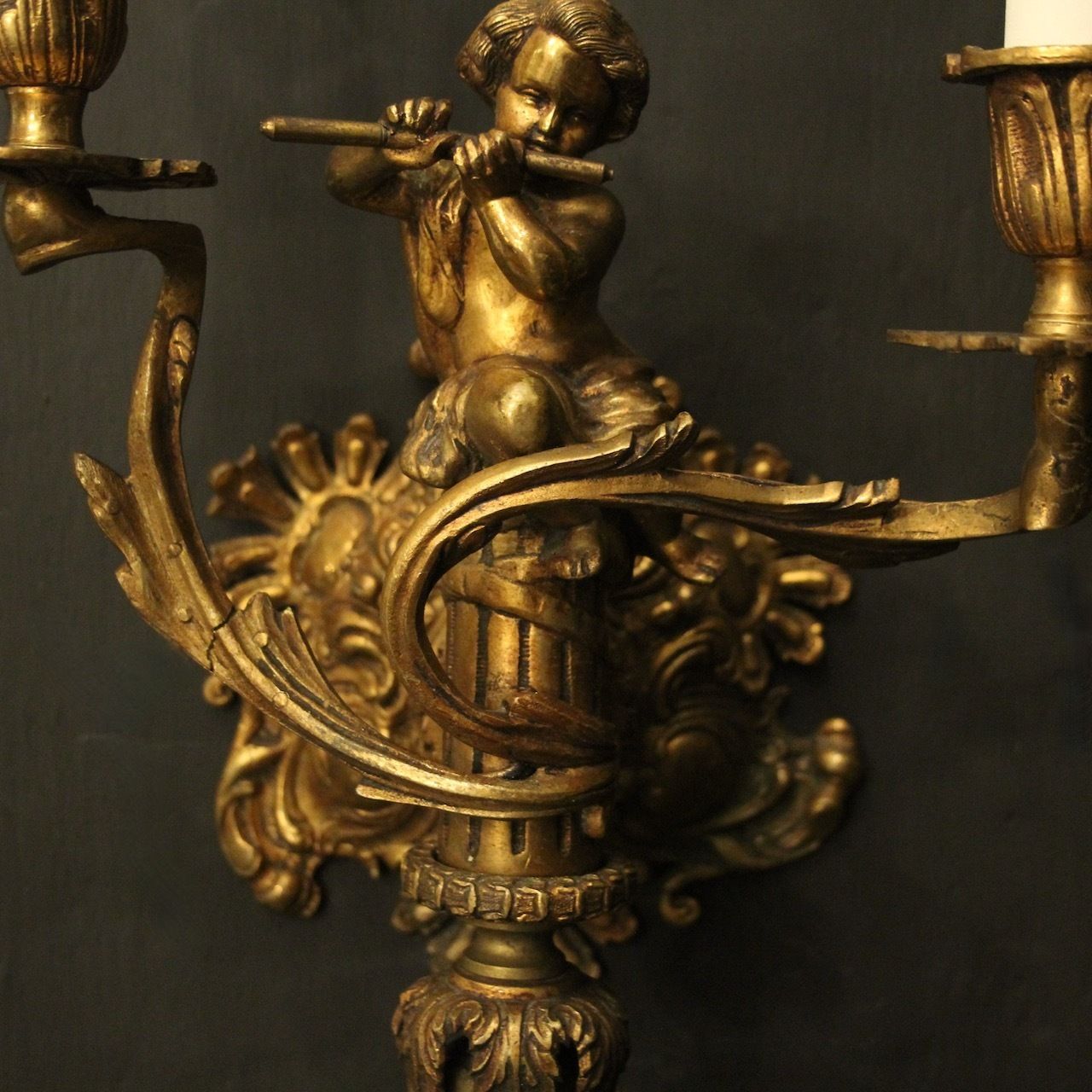 French Pair Of Bronze Antique Wall Sconces photo furniture