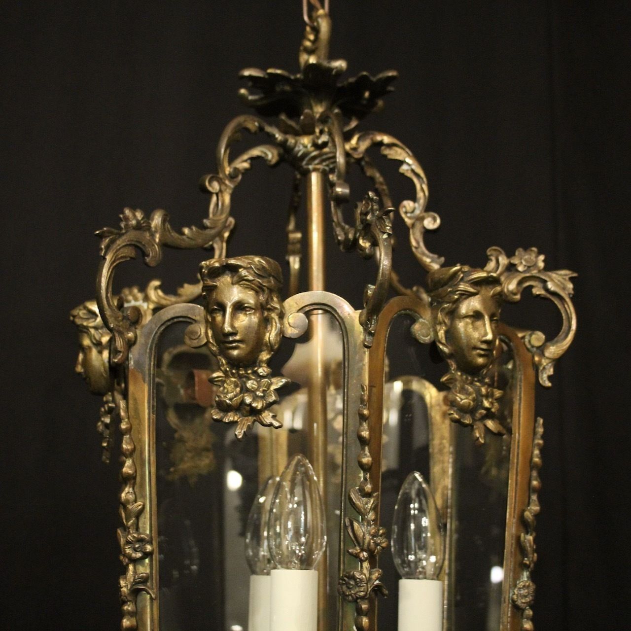 French Bronze Triple Light Hall Antique Lantern photo buy
