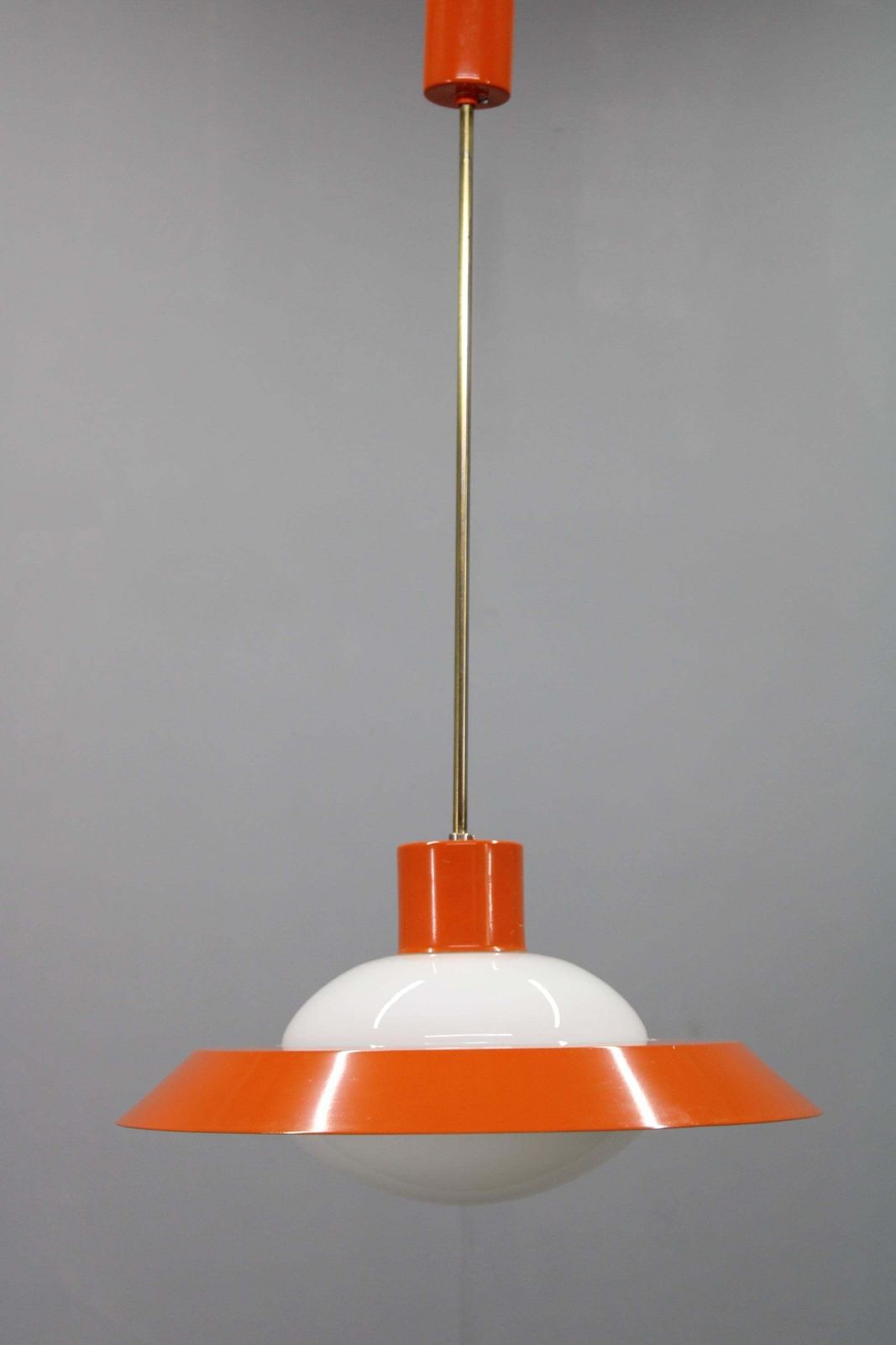 1970s Czechoslovak Mid Century Orange Opaline Glass Pendant Lamp photo furniture