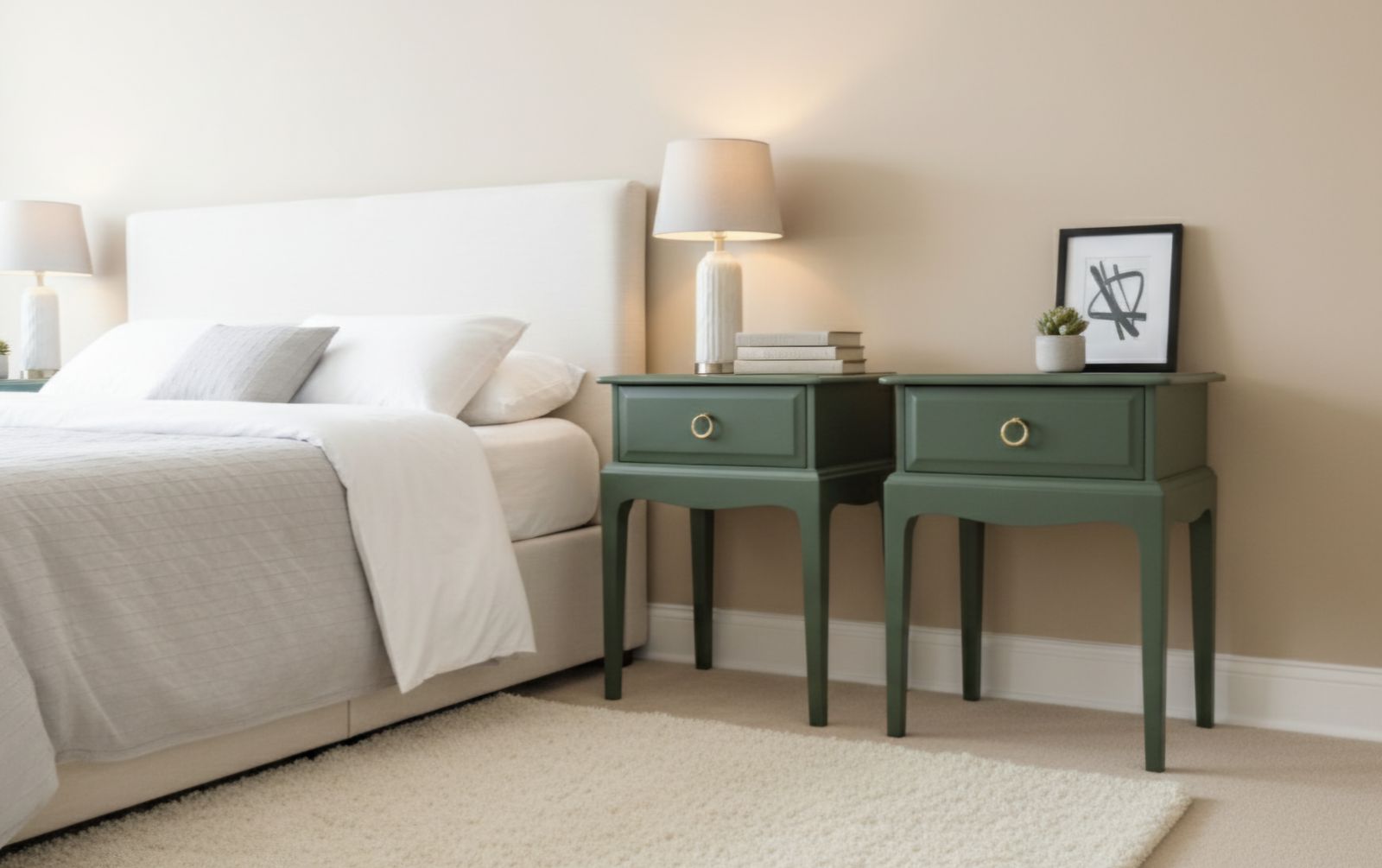 Stag Minstrel Bedsides, Leggy, One Drawer Pair, Green