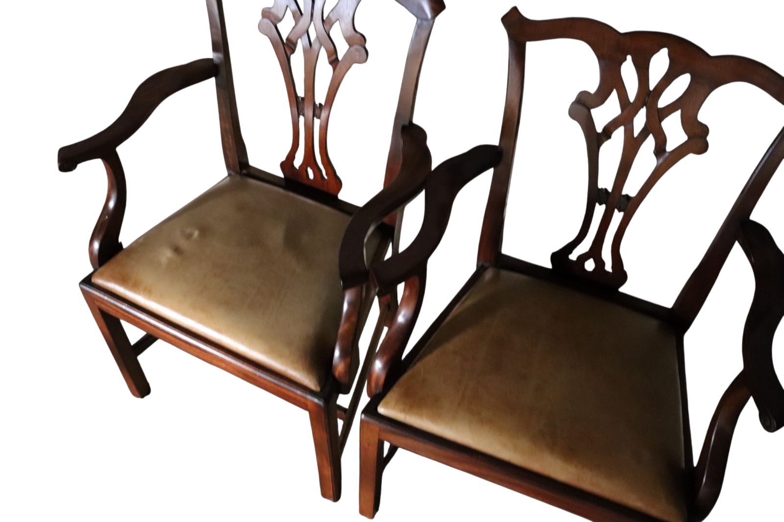 Set Of 6 Chippendale Style Mahogany Leather Seat Dining Chairs photo 495.0