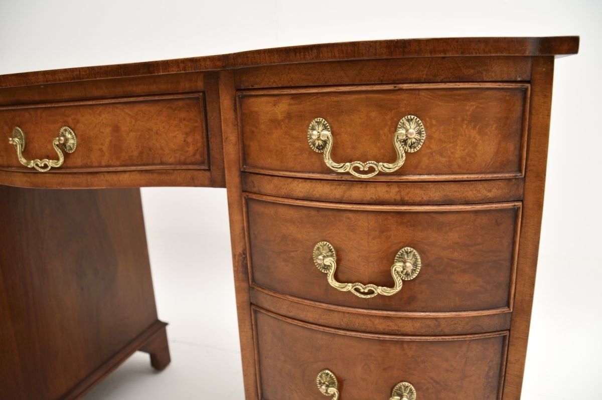 Antique Burr Walnut Leather Top Pedestal Desk photo Furniture