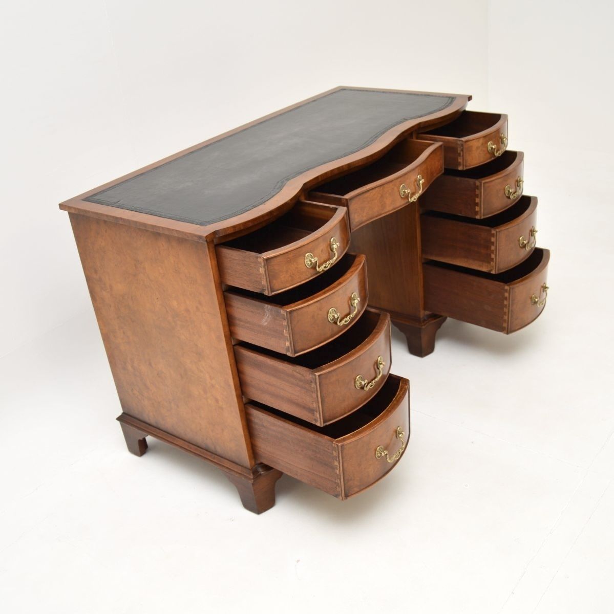 photo furniture Antique Burr Walnut Leather Top Pedestal Desk
