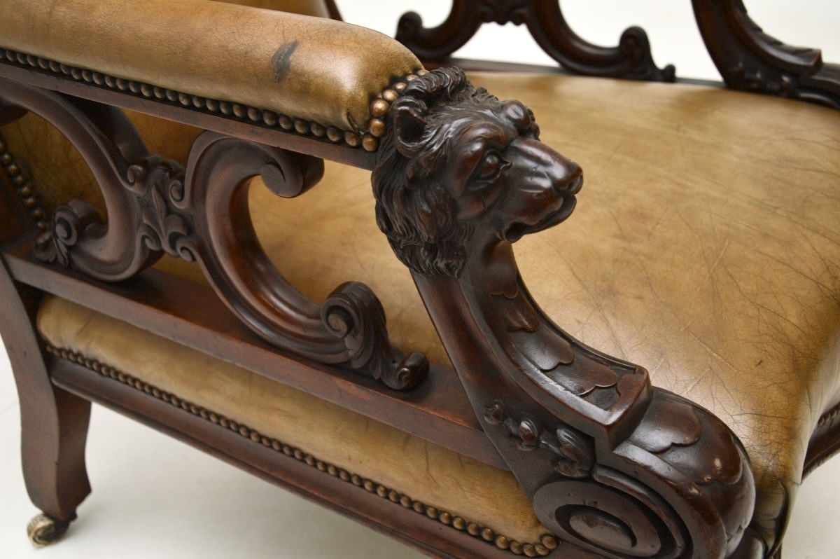 Antique Victorian Carved Mahogany And Leather Armchair photo buy