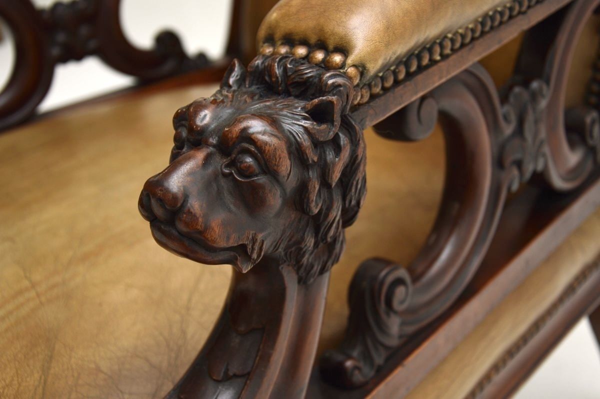 photo furniture Antique Victorian Carved Mahogany And Leather Armchair