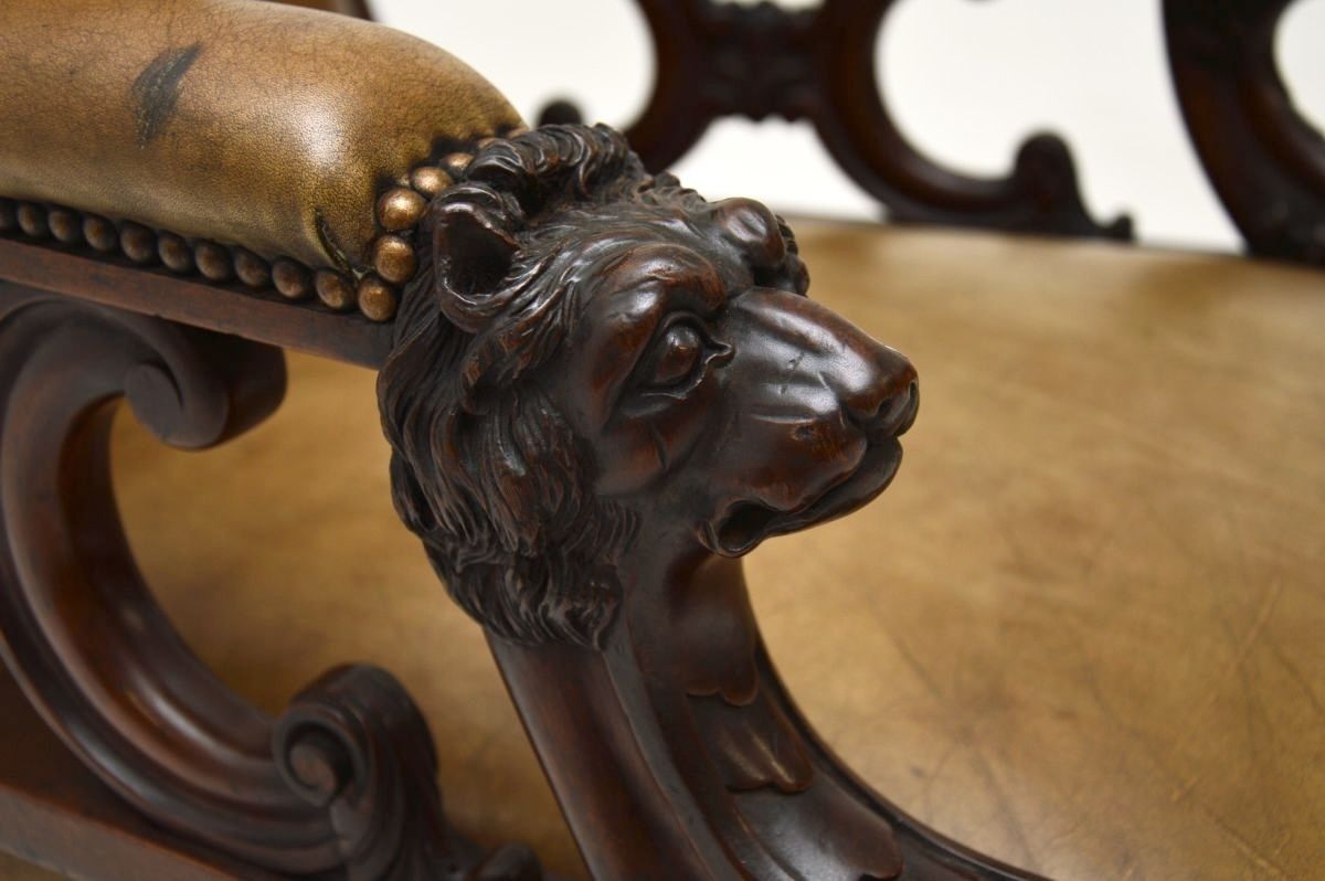 photo for sale Antique Victorian Carved Mahogany And Leather Armchair