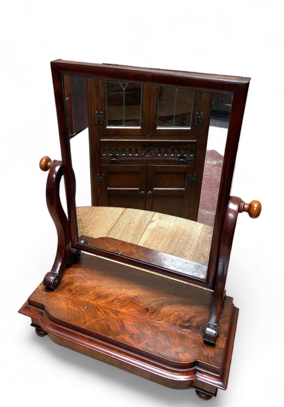 Antique Victorian Mahogany Dressing Table Mirror With Drawer Free Standing Toilet Mirror photo 272.0