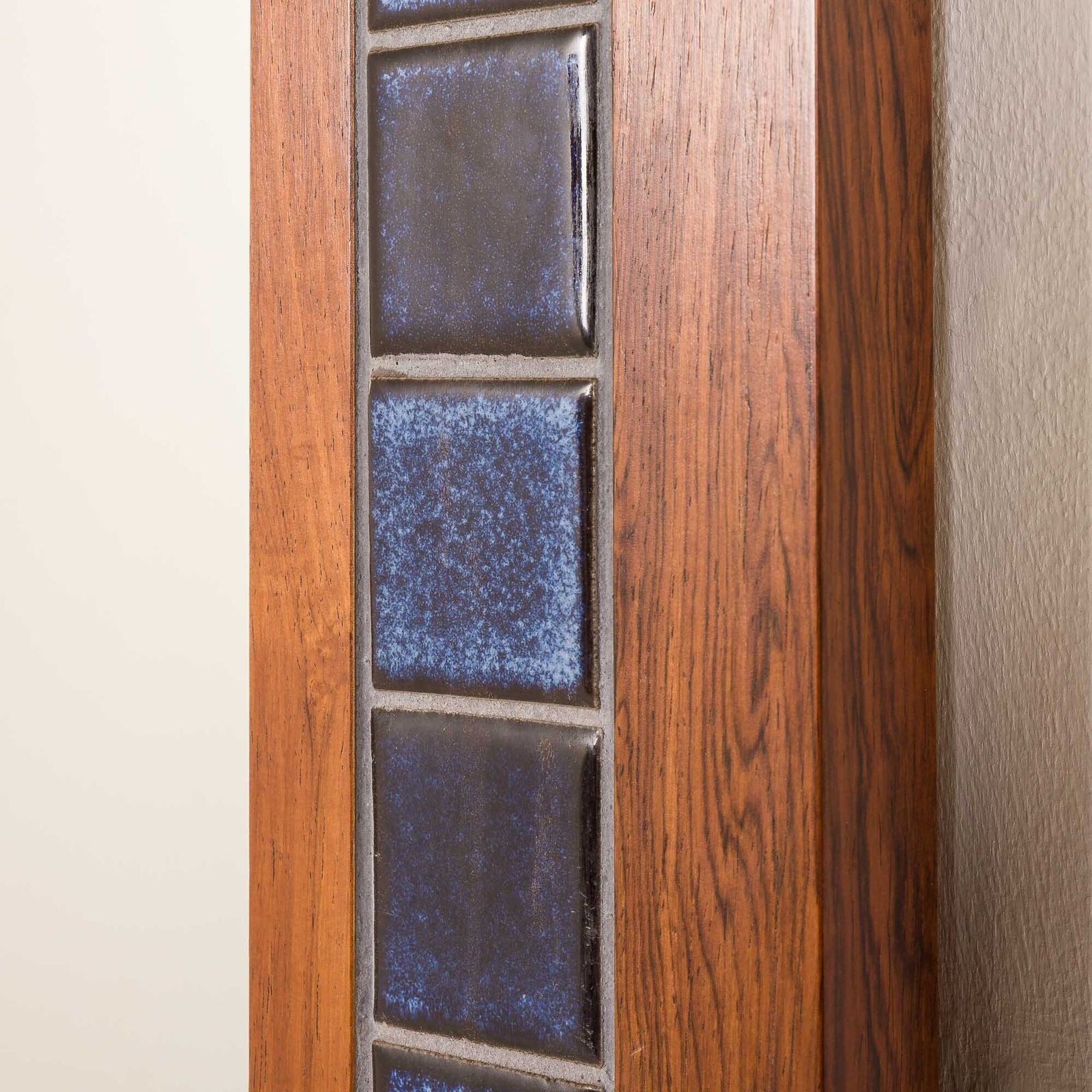 Scandinavian Mid Century Xl Rosewood Wall Mirror With Blue Tiles, 1970s photo Home Decor