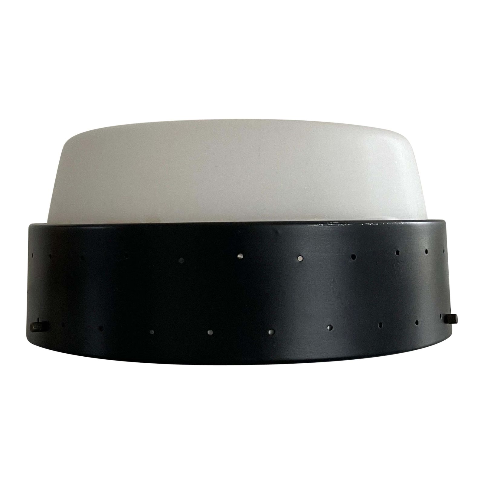 Glass And Black Metal Flush Mount Light By Greco Illuminazione, 1950s, Italy