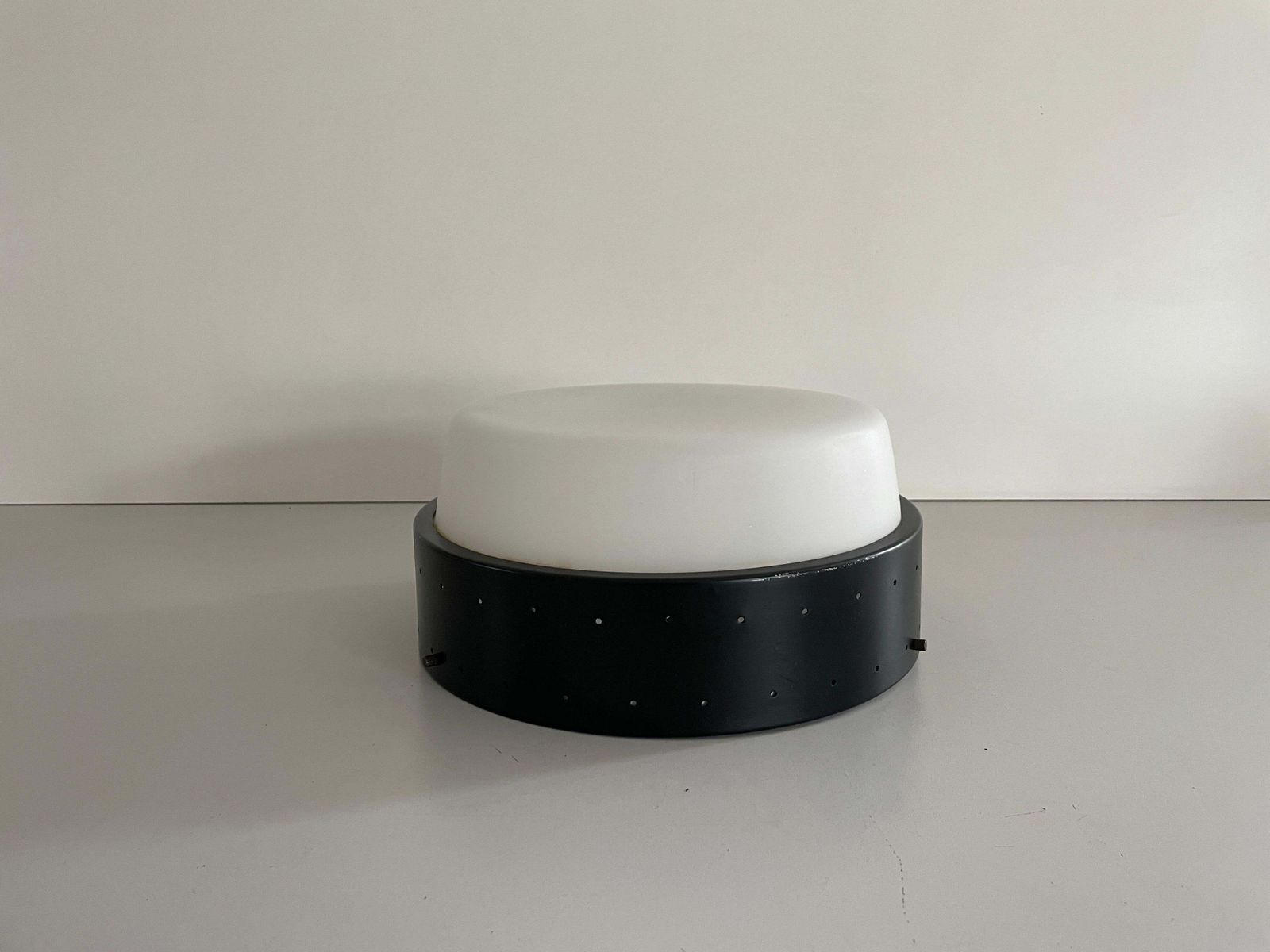 Glass And Black Metal Flush Mount Light By Greco Illuminazione, 1950s, Italy photo furniture