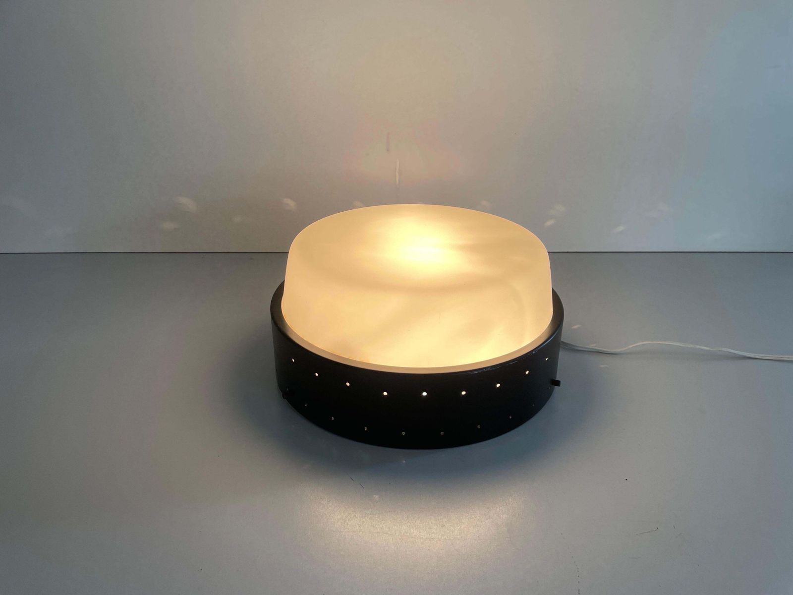 Lighting Glass And Black Metal Flush Mount Light By Greco Illuminazione, 1950s, Italy photo