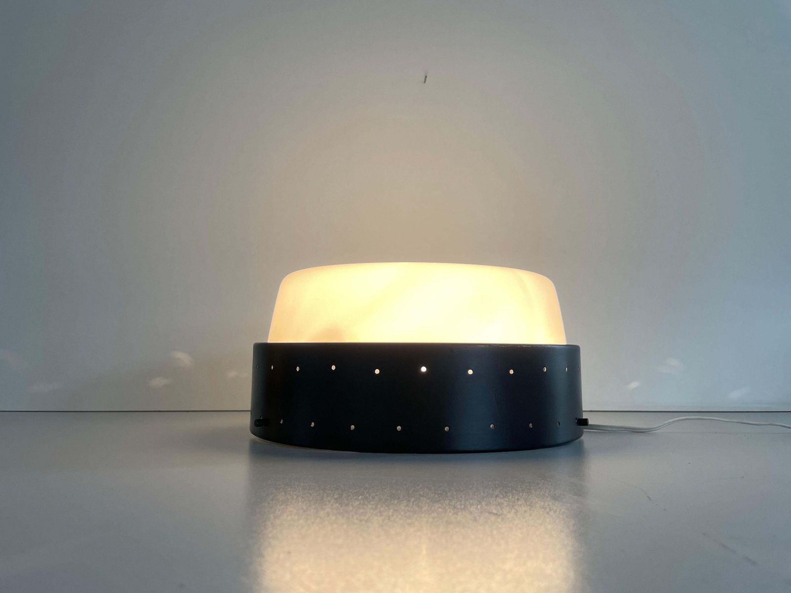 photo buy Glass And Black Metal Flush Mount Light By Greco Illuminazione, 1950s, Italy