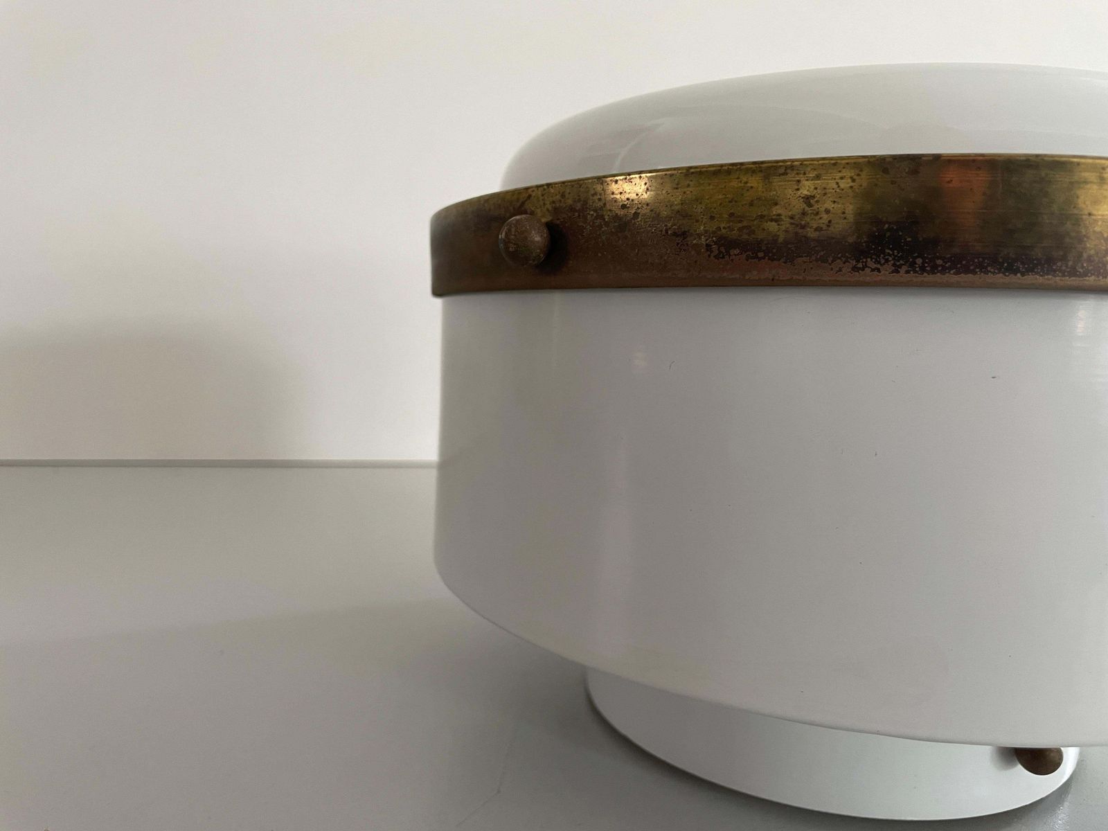 Round Opaline Glass Flush Mount Light By Minilumi Design, 1960s, Italy photo vintage