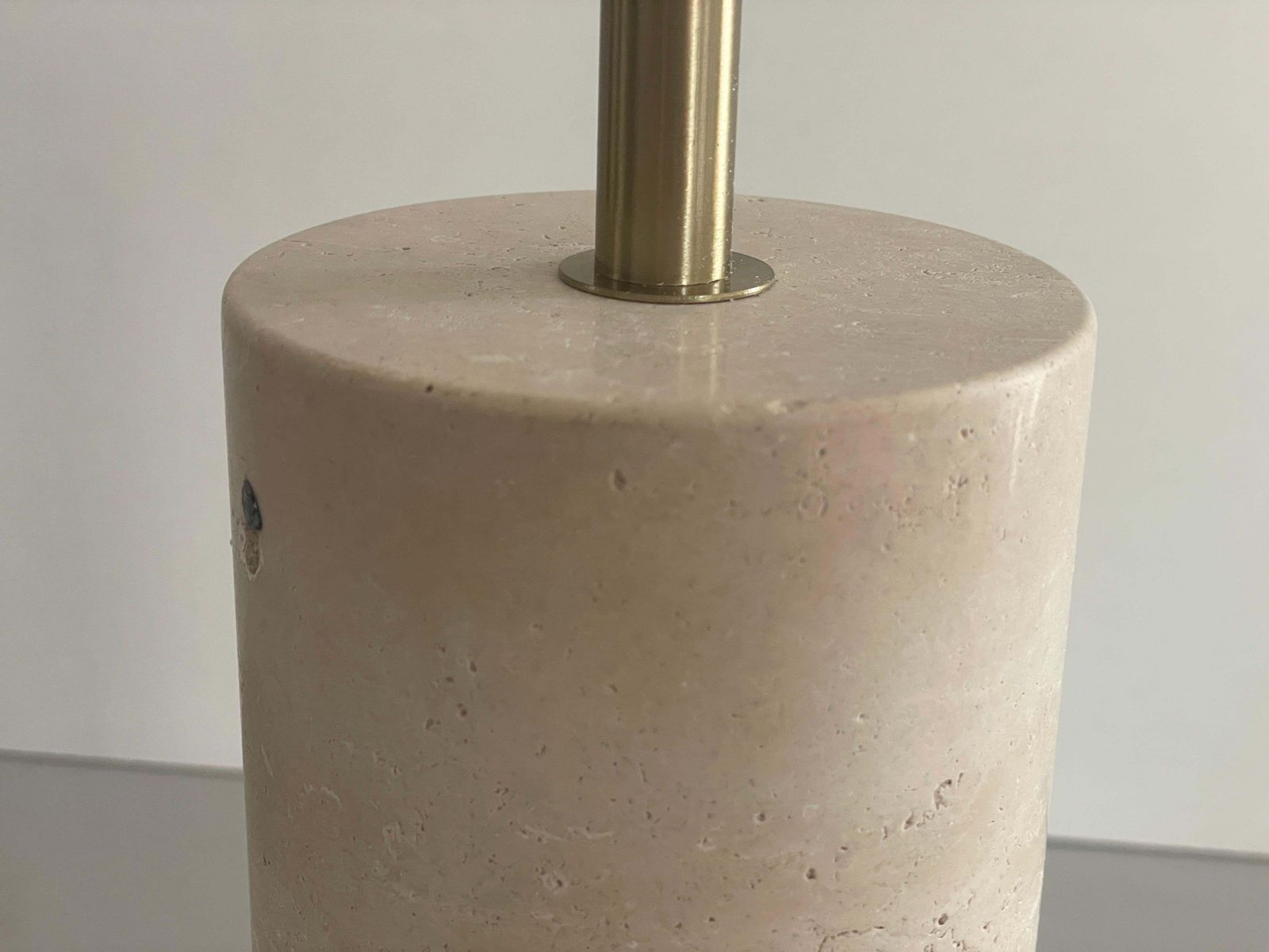 Lighting Cylindrical Design Travertine Pair Of Table Lamps, 1980s, Italy photo