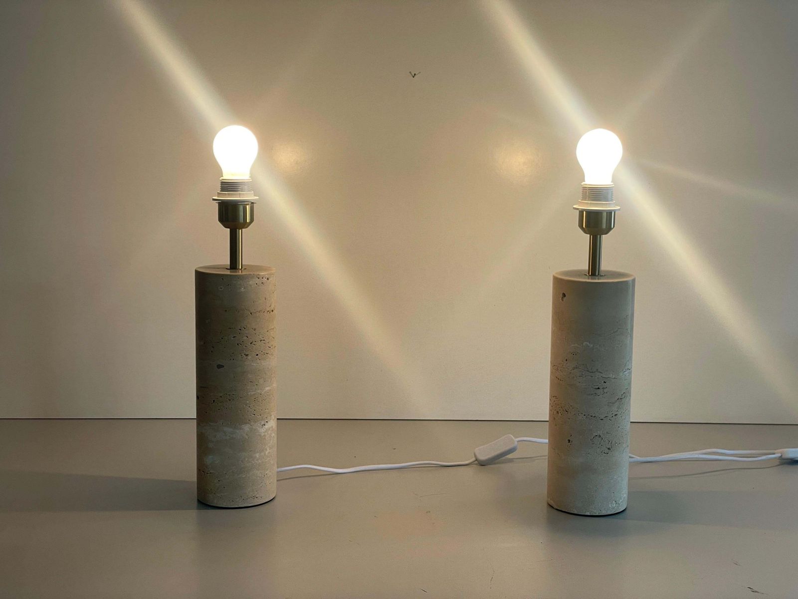 photo buy Cylindrical Design Travertine Pair Of Table Lamps, 1980s, Italy