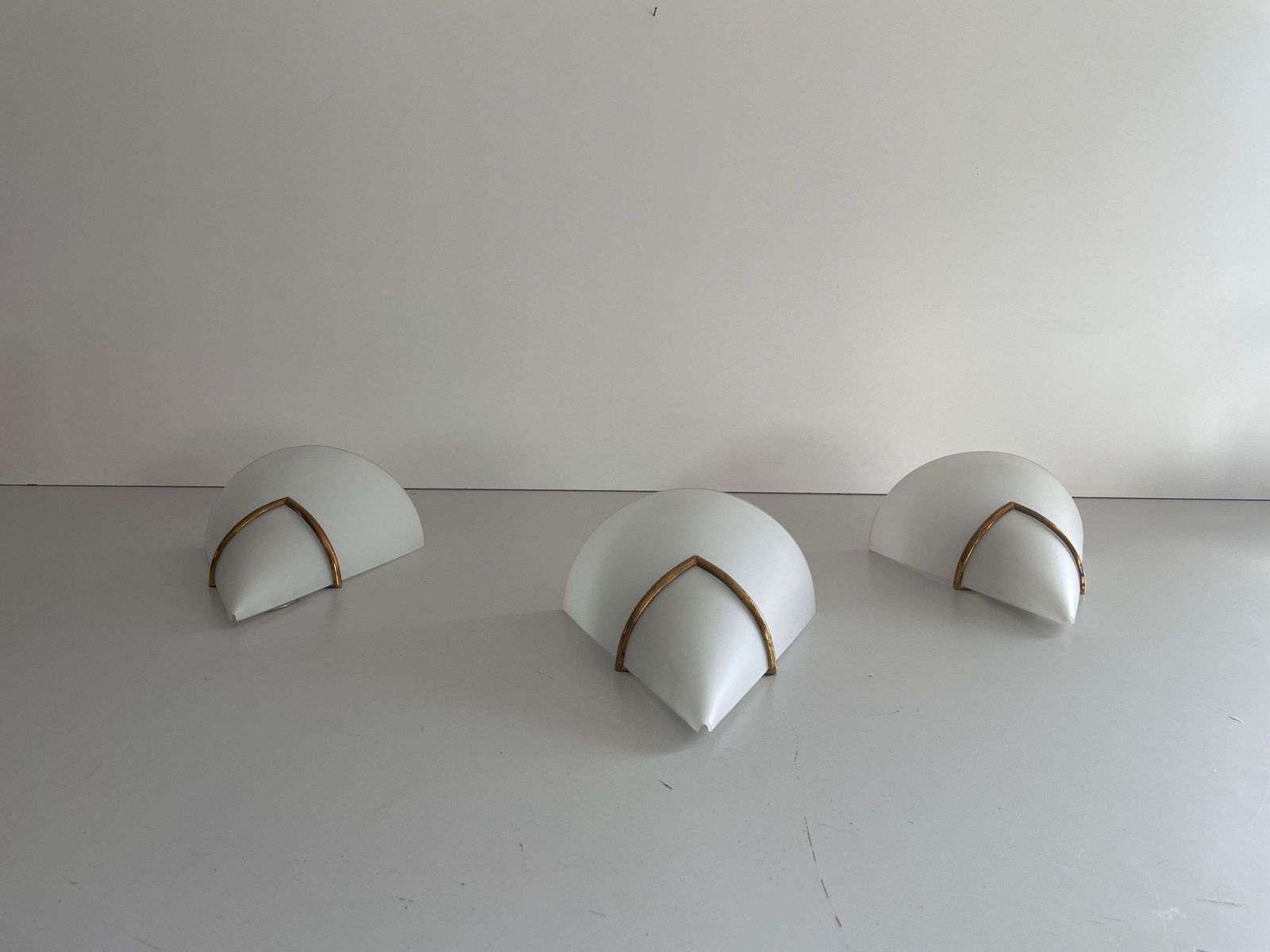 Mid Century Opal Glass And Brass Set Of Three Sconces, 1960s, Italy photo 1988.0