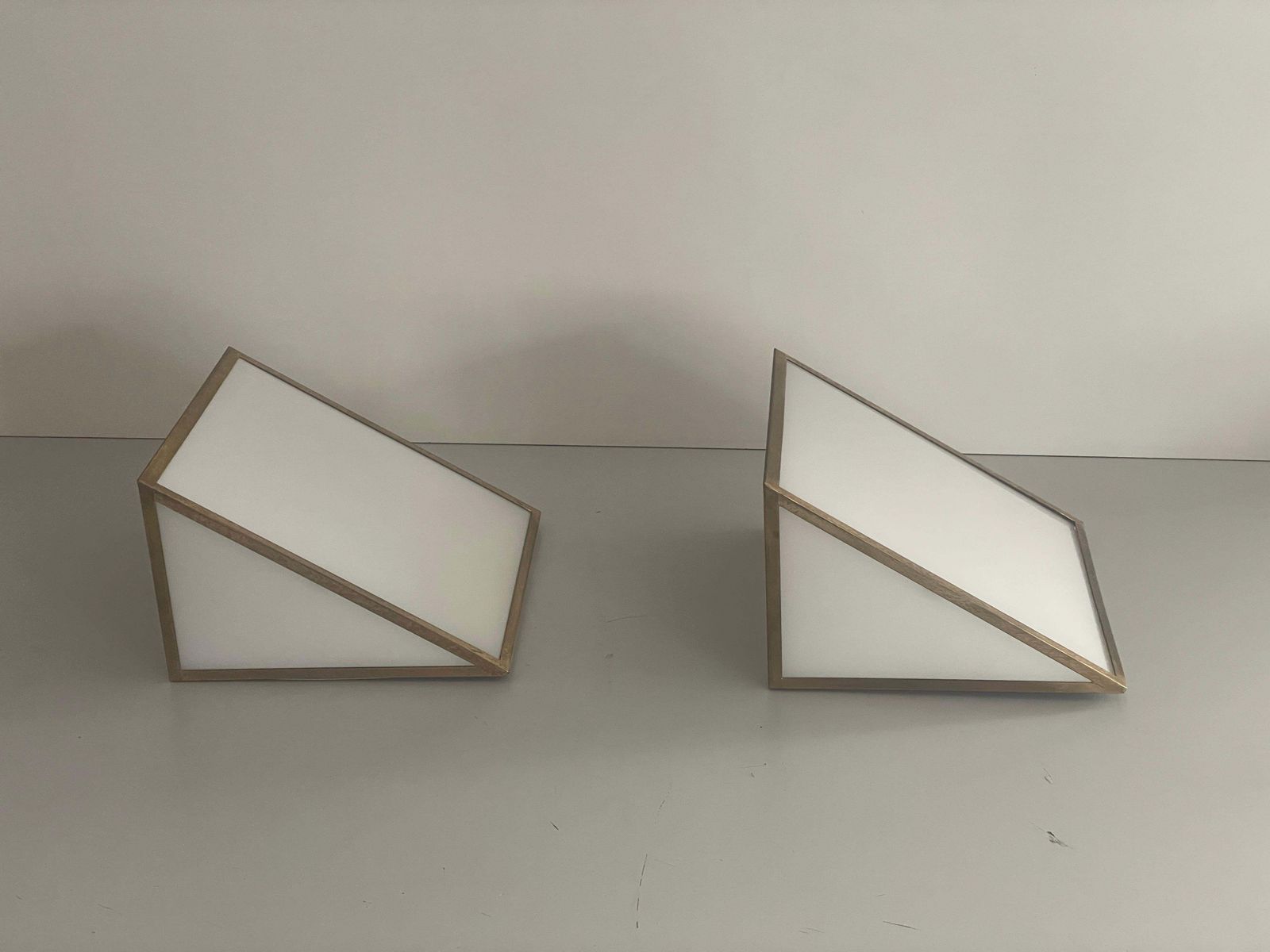 Mid Century Glass And Brass Large Pair Of Cinema Sconces, 1950s, Italy photo Lighting