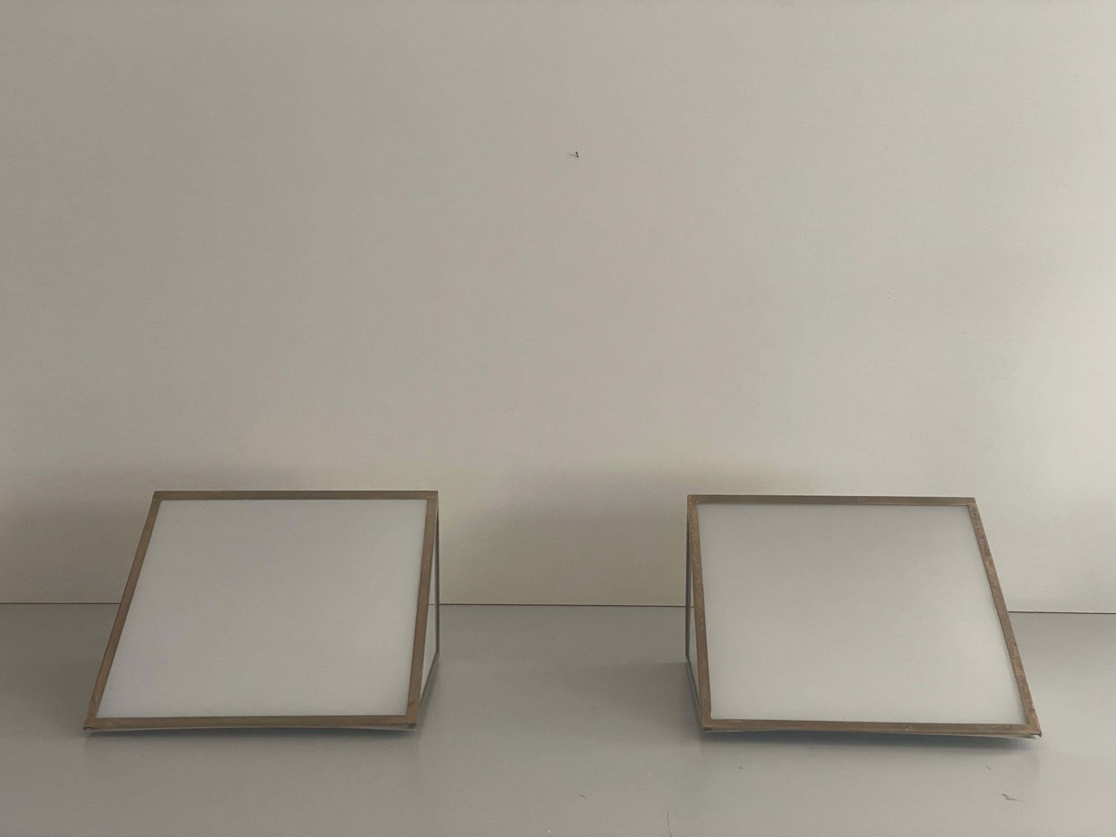 Mid Century Glass And Brass Large Pair Of Cinema Sconces, 1950s, Italy photo vintage