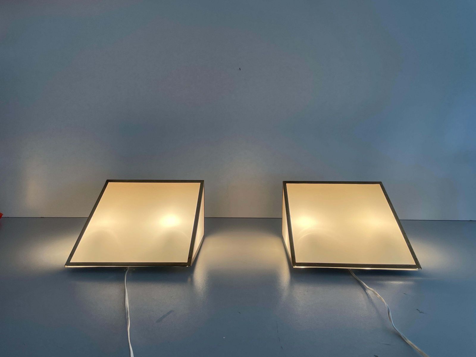 photo furniture Mid Century Glass And Brass Large Pair Of Cinema Sconces, 1950s, Italy