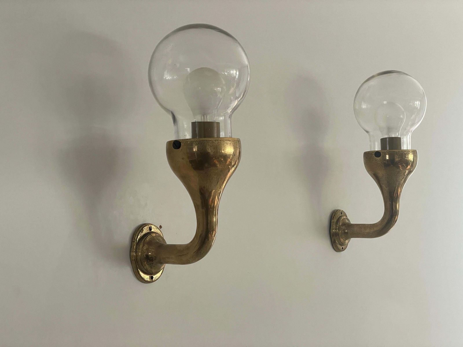 Modernist Glass And Brass Body Pair Of Sconces, 1960s, Italy photo 3618.0