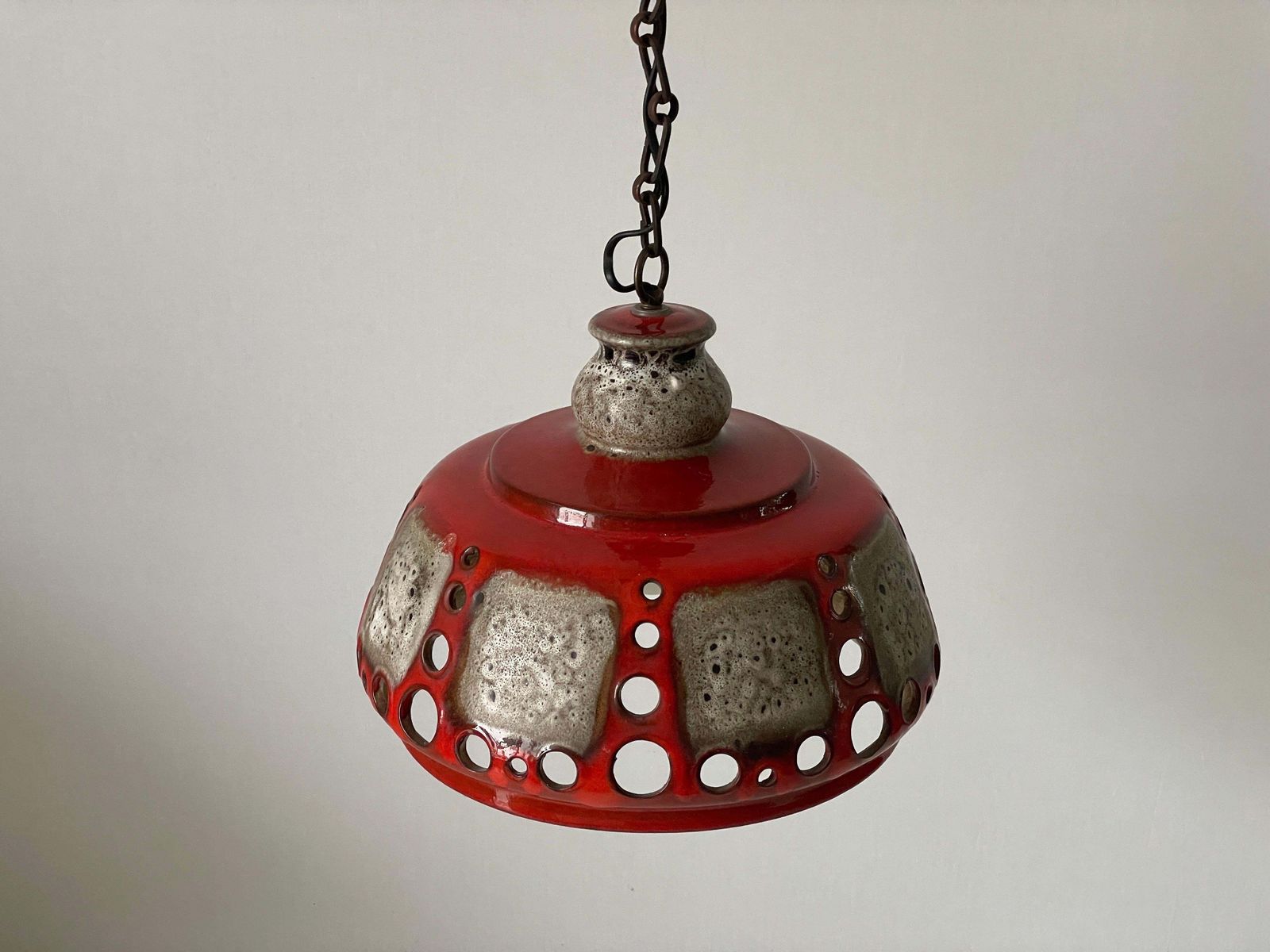 Red And Grey Ceramic Ceiling Lamp By Pan Leuchten, 1970s, Germany photo Lighting
