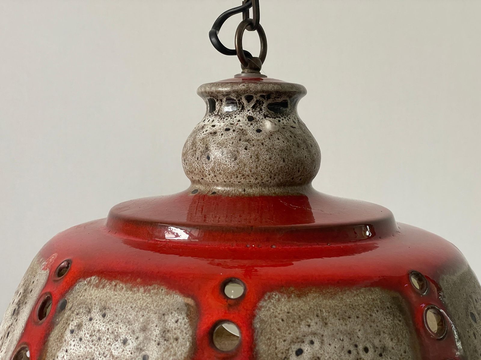 Red And Grey Ceramic Ceiling Lamp By Pan Leuchten, 1970s, Germany photo buy
