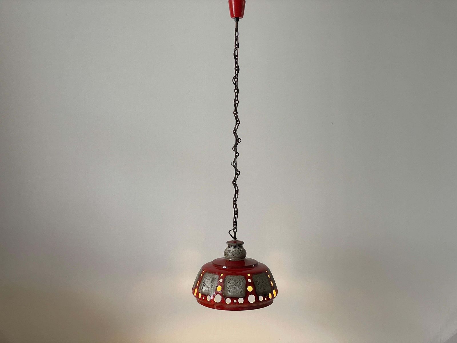 photo vintage Red And Grey Ceramic Ceiling Lamp By Pan Leuchten, 1970s, Germany