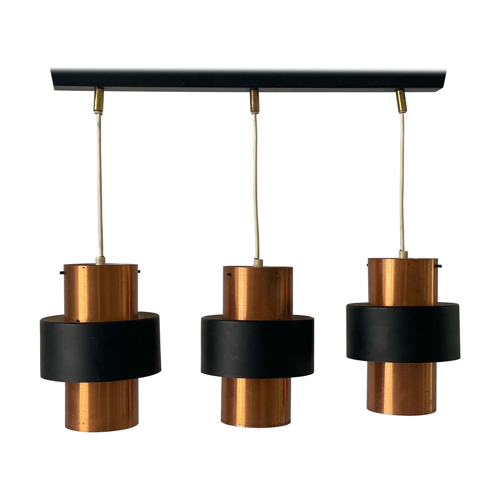 3 Head Enameled Black And Gold Coloured Metal Ceiling Lamp, 1970s, Germany