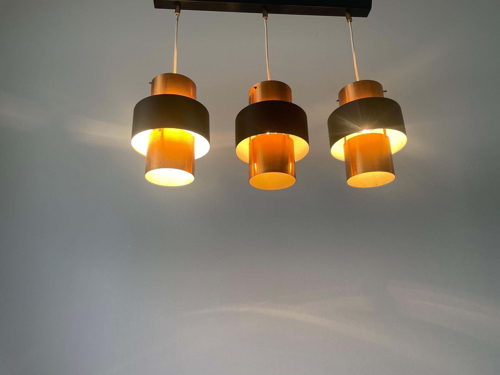 photo vintage 3 Head Enameled Black And Gold Coloured Metal Ceiling Lamp, 1970s, Germany