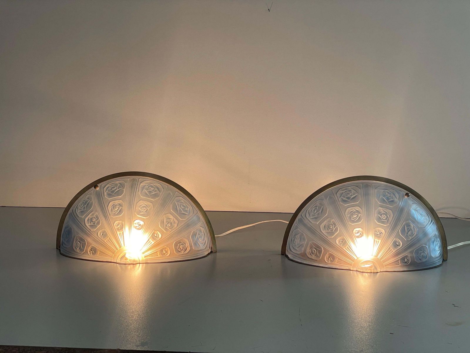1547.0 Blue French Glass And Brass Frame Pair Of Sconces, 1950s, France photo