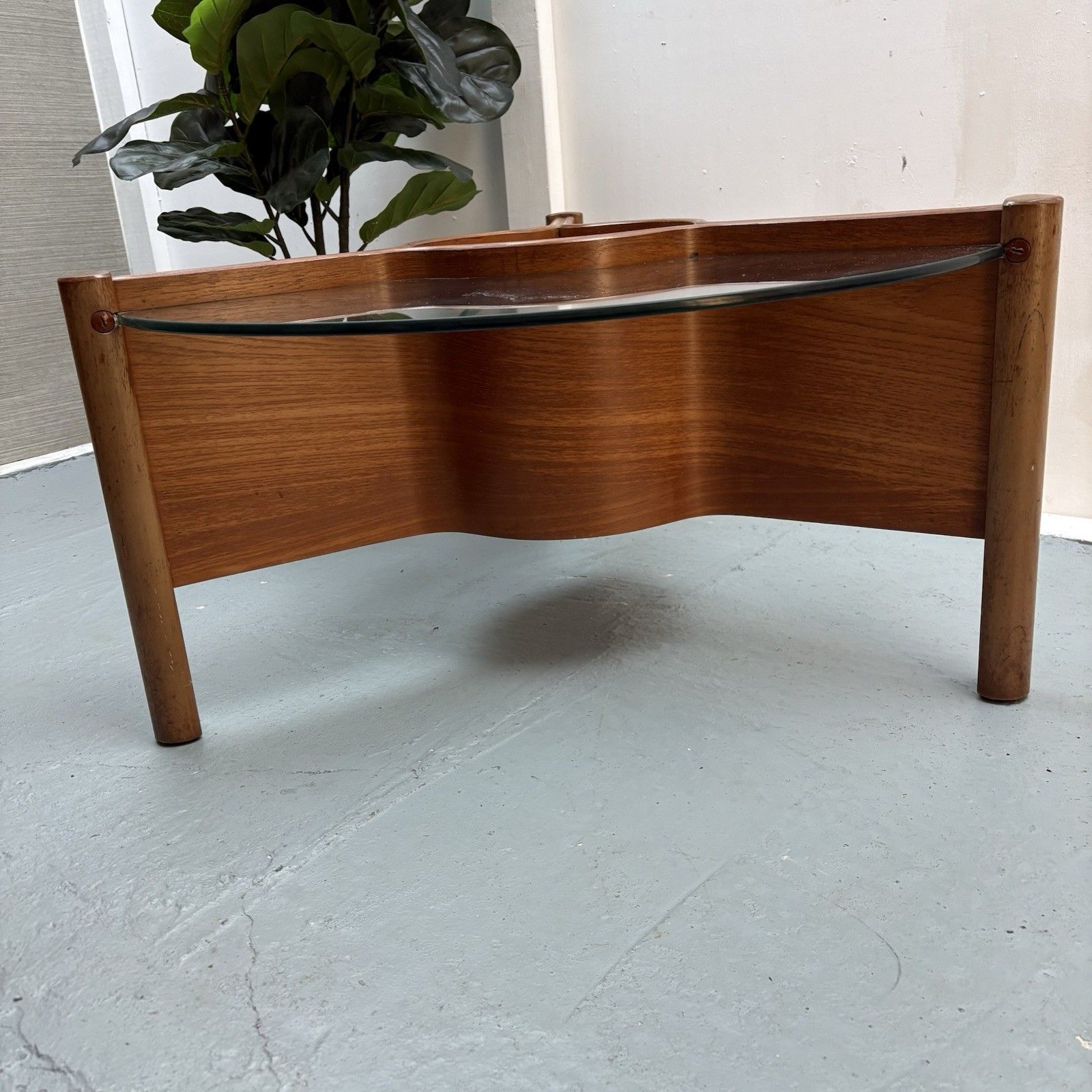 photo for sale Rare Midcentury Thermoform Plywood Glass Coffee Table Designed By Nathan C.1960