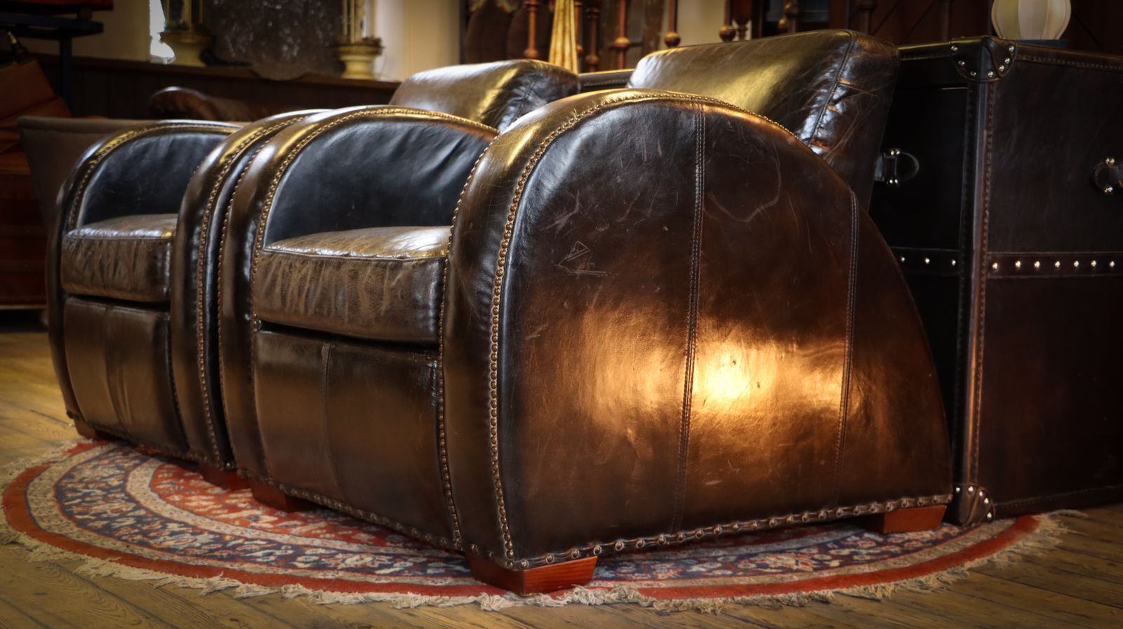 photo vintage Sublime Pair Timothy Oulton Rockefeller Leather Armchairs Cigar Club Rare