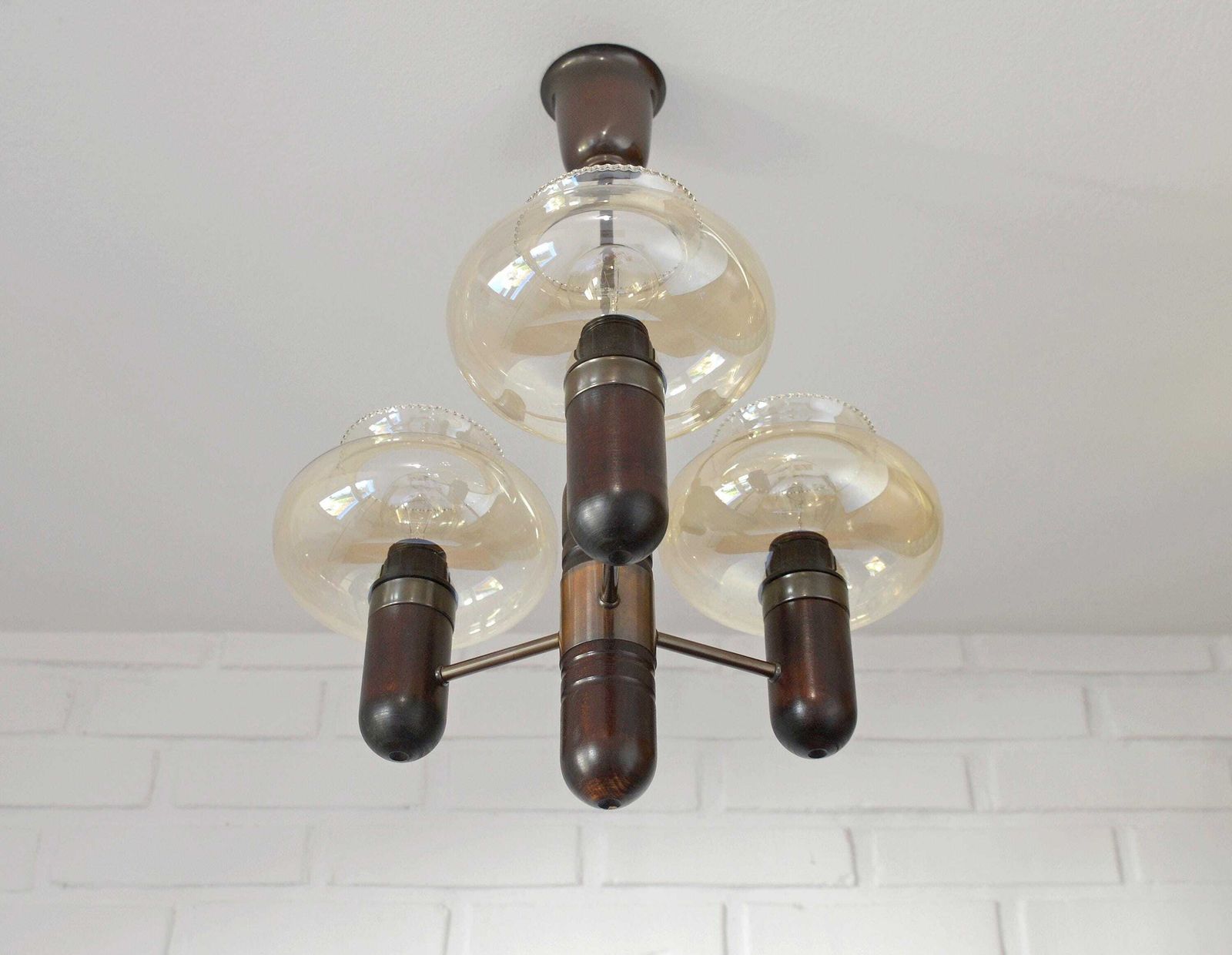 Vintage Pendant Light / Mid Century Rustic Lamp / Wooden Hanging Lamp / Colonial Chandelier From 1970's photo buy