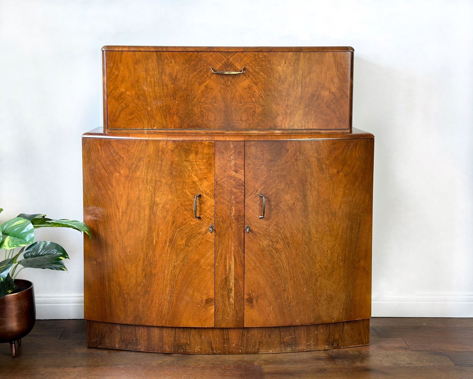 Walnut Art Deco Cocktail Cabinet, 1920s Inspired Bar, Gatsby Whiskey Bar, For Bespoke Order photo vinterior