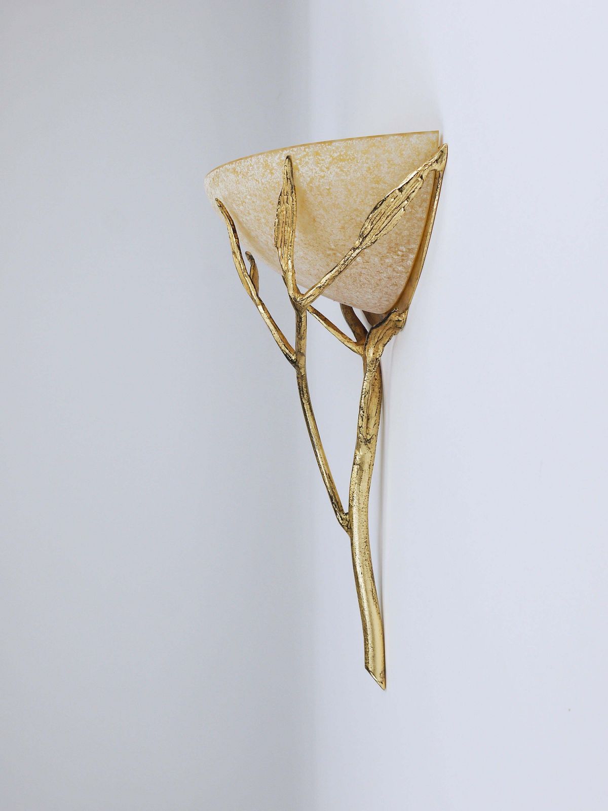 Banci Firenze Gilt Iron & Scavo Glass Floral Sconces, Wall Lights, Italy, 1970s photo buy
