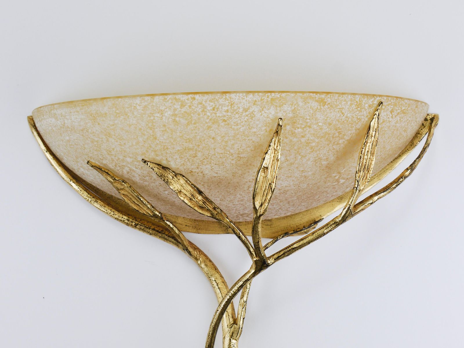 Banci Firenze Gilt Iron & Scavo Glass Floral Sconces, Wall Lights, Italy, 1970s photo vintage