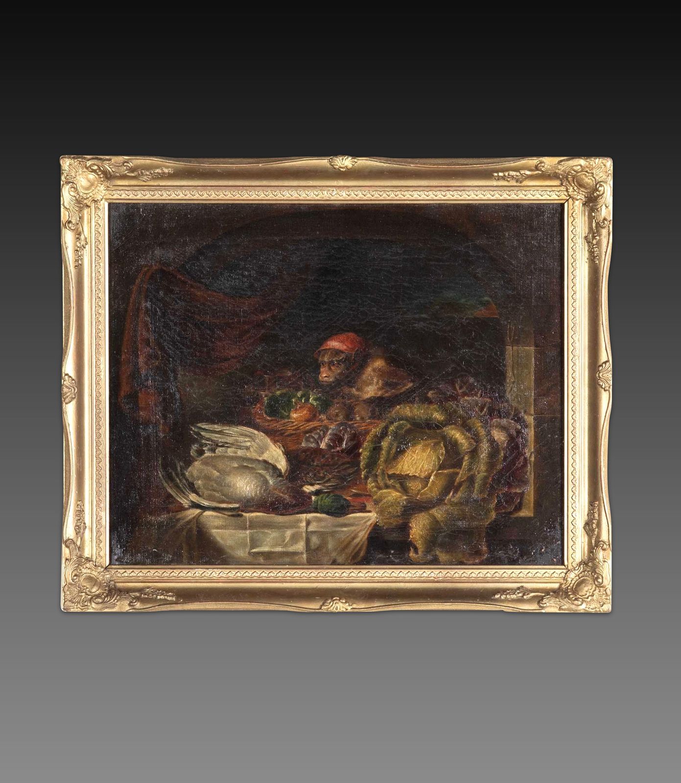 19th Century Oil On Canvas Painting Of A Monkey