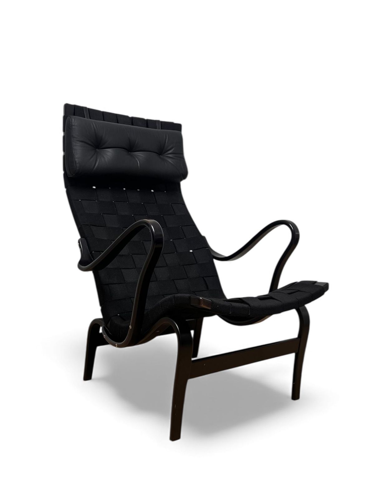 Mid  Century Bruno Mathsson “Pernilla” Lounge Chair In Black Webbing, Sweden photo for sale