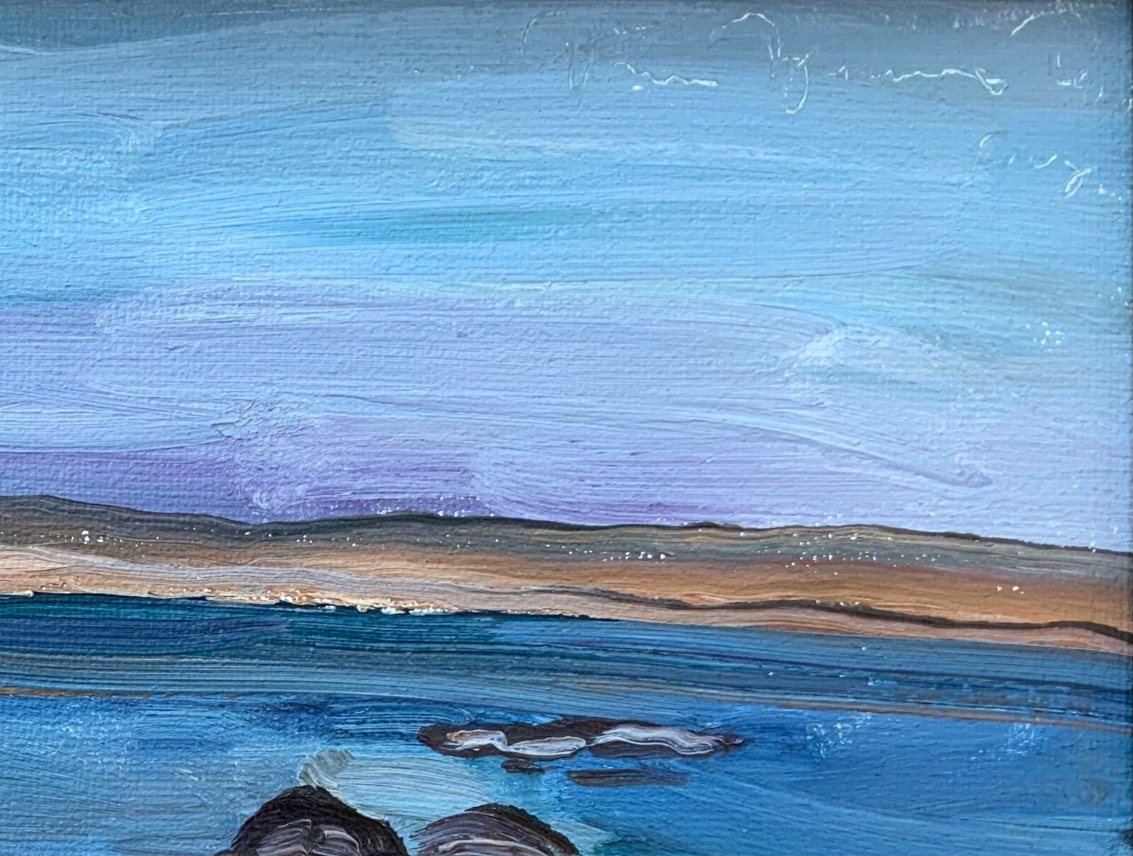 Vintage Marine Swedish Modernists Oil Painting Blue Seascape By Göran Brunius photo for sale