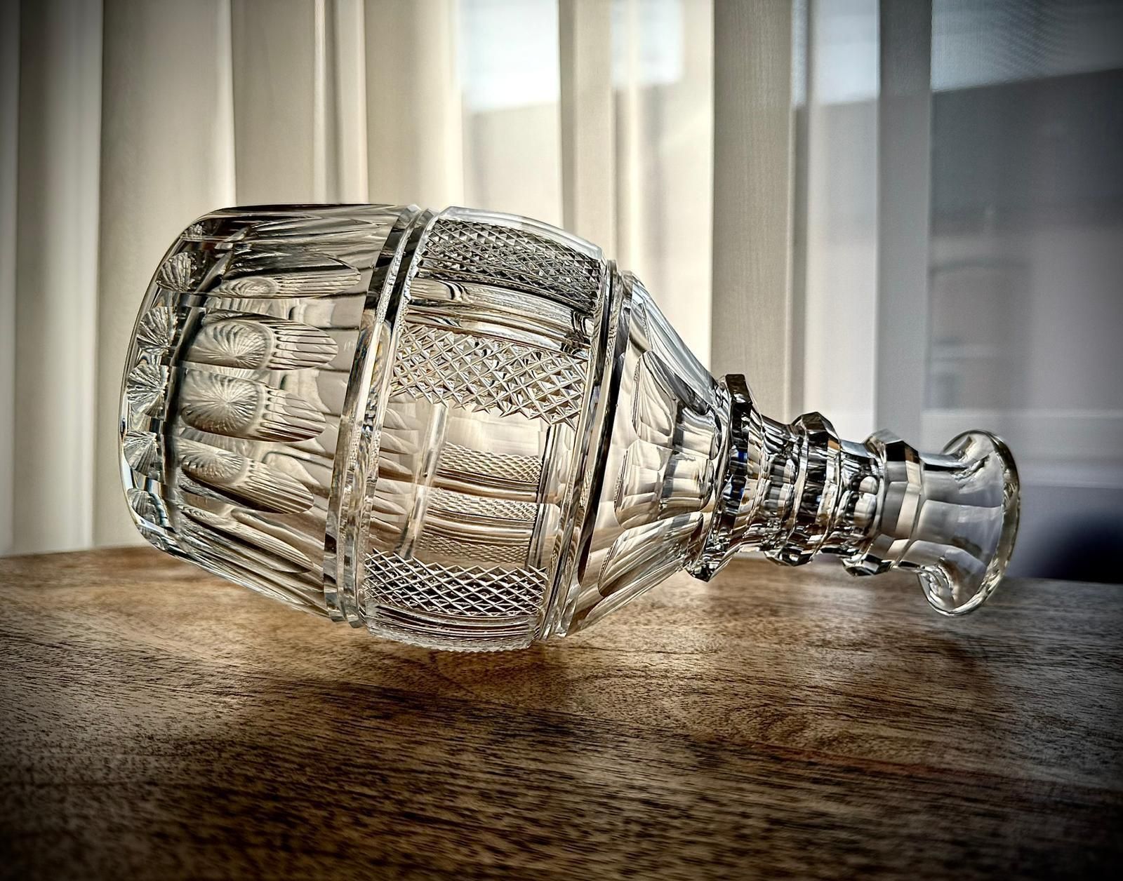 Vintage French / Franco Belgian Magnum Cut Crystal Decanter With Numbered Stopper, Mid–20th C photo vinterior