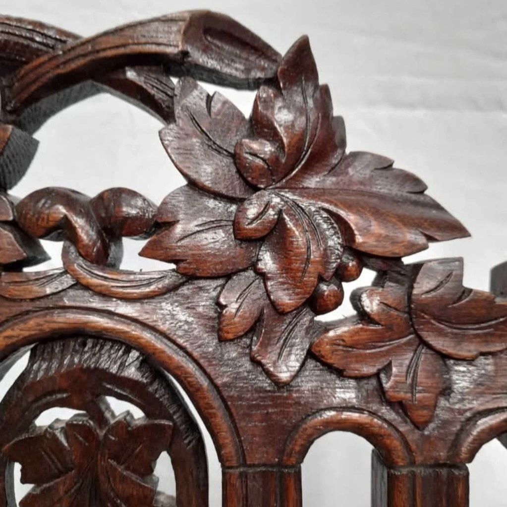 Late 19th Century Victorian Carved Oak Barley Twist Chair, Professionally Restored photo vintage
