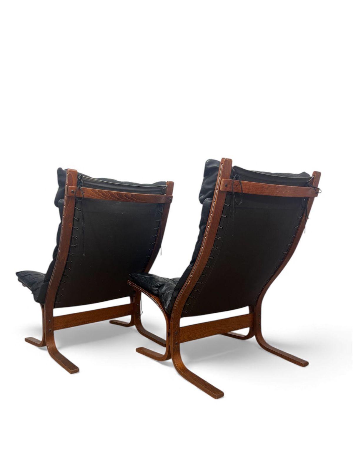 Pair Of Ingmar Relling “Siesta” High‑Back Armchairs In Black Leather For Westnofa, Norway, 1970s, Mid‑Century Scandinavian photo Furniture